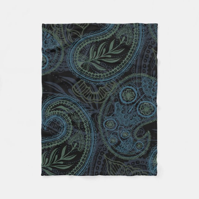 Couverture Polaire Paisley de turquoise, bleu et vert foncé (Devant)