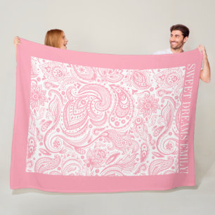 Couverture Polaire Paisley floral rose motif sur blanc