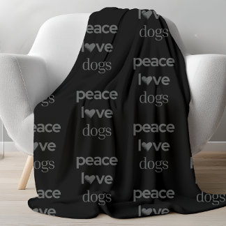 Couverture Polaire Paix Amour Chiens | Amateur de chien noir Graphiqu
