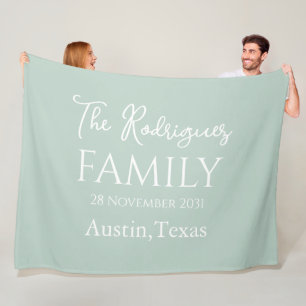Couverture Polaire Pale Mint Blanc Simple Nom de famille personnalisa
