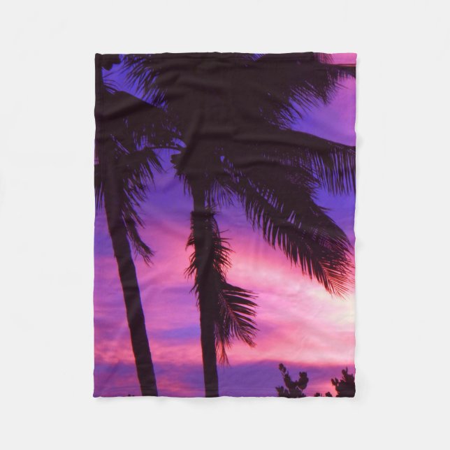 Couverture Polaire Palm Tree N Coucher de soleil violet Blanche polai (Devant)