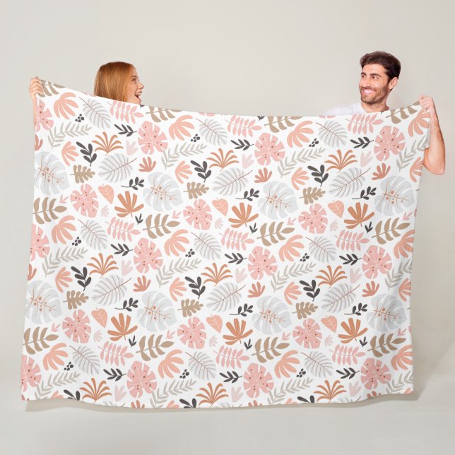 Couverture Polaire palme rose brun feuille (En situation)
