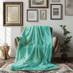 Couverture Polaire Palme tropicale bleu clair motif feuille