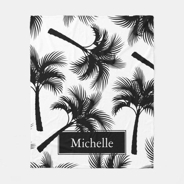 Couverture Polaire Palmiers noirs tropicaux classiques et nom (Devant)