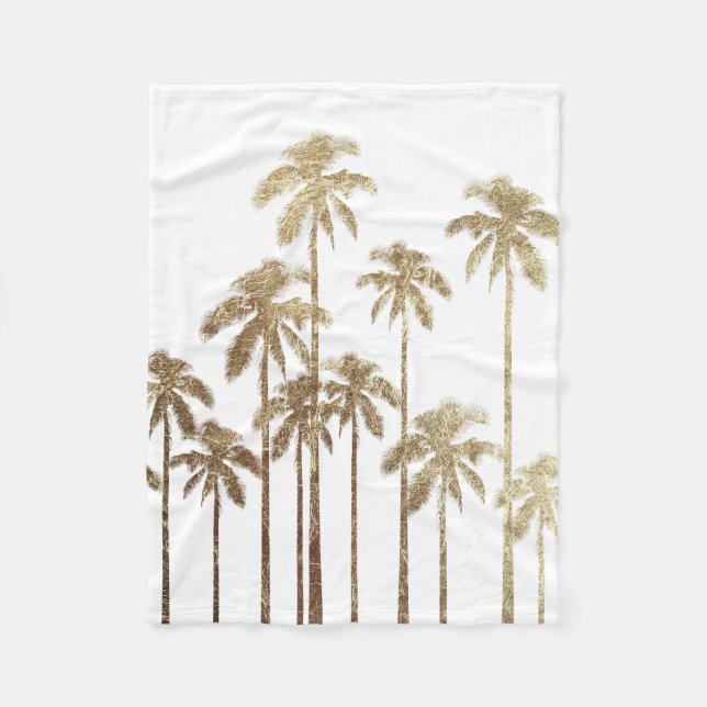 Couverture Polaire Palmiers tropicaux d'or fascinant sur le blanc (Devant)