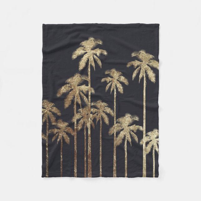 Couverture Polaire Palmiers tropicaux d'or fascinant sur le noir (Devant)
