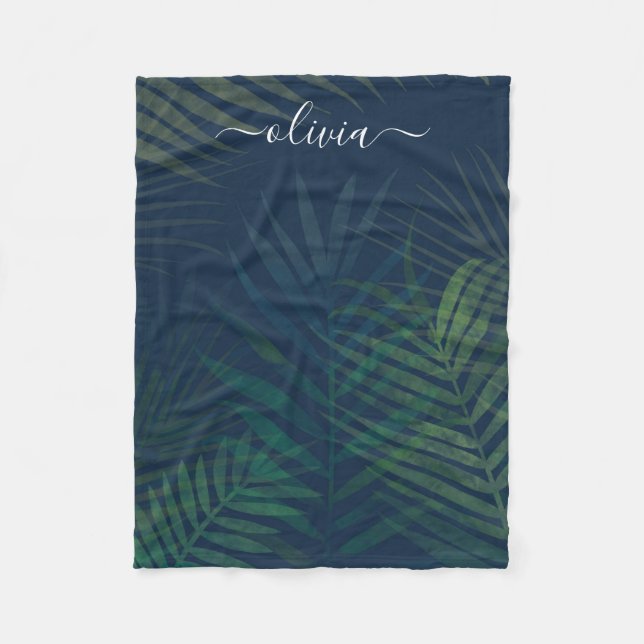 Couverture Polaire Palmiers vert foncé motif feuille (Devant)