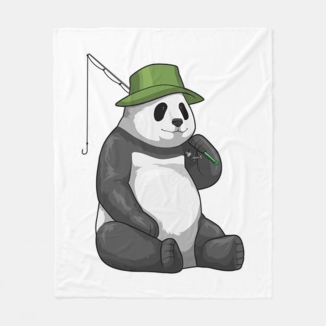 Couverture Polaire Panda at Fishing with Fishing rod (Devant)