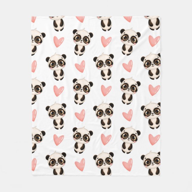 Couverture Polaire Pandas et Coeurs (Devant)