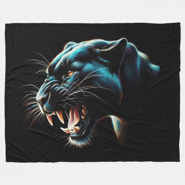 Couverture Polaire Panthère noire Pastel dur sur noir (Devant (Horizontal))