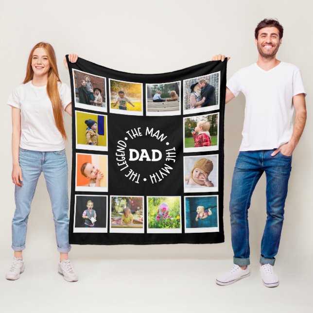 Couverture Polaire Papa Homme Mythe Légende Photo Collage Chic Black (En situation)
