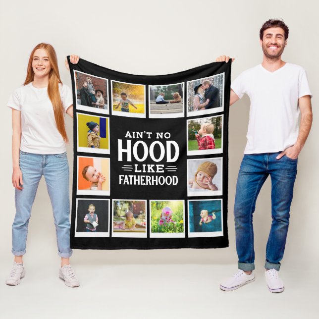 Couverture Polaire Papa No Hood Like Fatherhood Photo Collage noir (En situation)