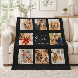 Couverture Polaire Papa père Golden Retriever Collage de photos crème