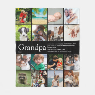 Couverture Polaire Papapa Grand-père Grand-papa Photo Collage Noir