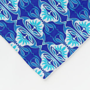 Couverture Polaire Papier peint Art Déco motif - bleu cobalt et blanc
