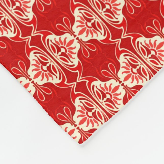 Couverture Polaire Papier peint Art Déco motif - rouge et blanc (Coin)