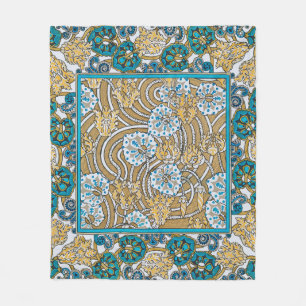 Couverture Polaire papier peint bleu art nouveau cyclamen