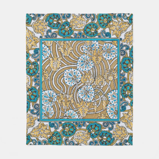 Couverture Polaire papier peint bleu art nouveau cyclamen (Devant)