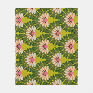 Couverture Polaire Papier peint en lotus stylisé : rose, vert.