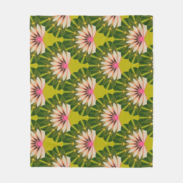 Couverture Polaire Papier peint en lotus stylisé : rose, vert. (Devant)