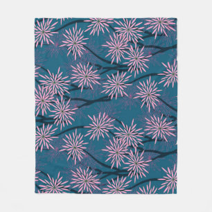 Couverture Polaire Papier peint floral : bleu marine asiatique, rose.