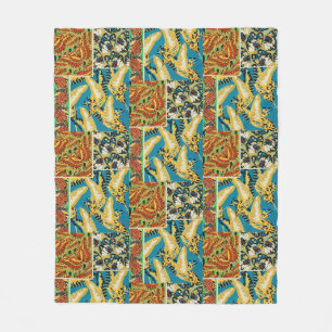 Couverture Polaire Papillon Art Déco Jaune et Turquoise Vibrants
