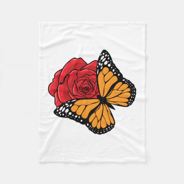 Couverture Polaire Papillon avec Rose (Devant)