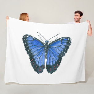 Couverture Polaire Papillon bleu Morpho aquarelle peinture
