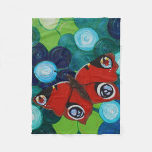 Couverture Polaire Papillon de paon et fleurs peintures