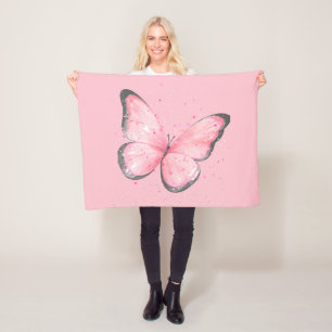Couverture Polaire papillon en paillettes roses