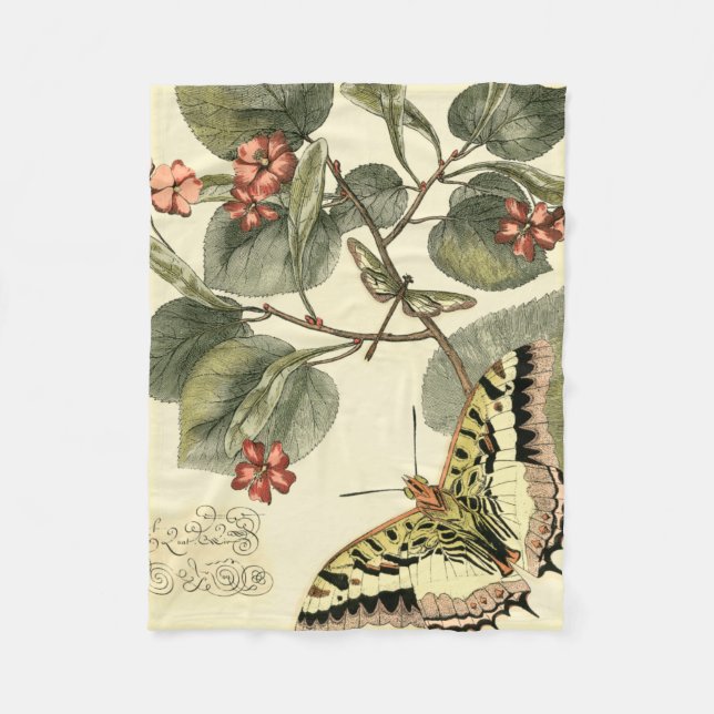 Couverture Polaire Papillon et libellule avec les fleurs rouges (Devant)