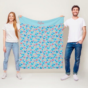 Couverture Polaire Papillon motif bleu turquoise nom