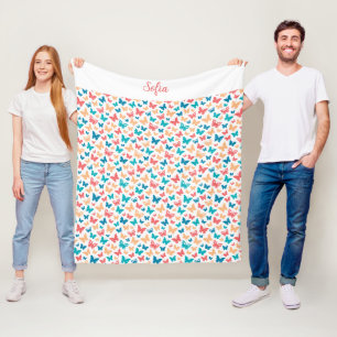 Couverture Polaire Papillon motif turquoise pourpre blanc nom