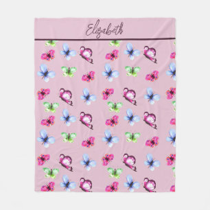 Couverture Polaire Papillon rose bleu vert magenta personnalisé