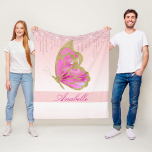 Couverture Polaire Papillon Rose Pailleté Personnalisé qui Tombe en C