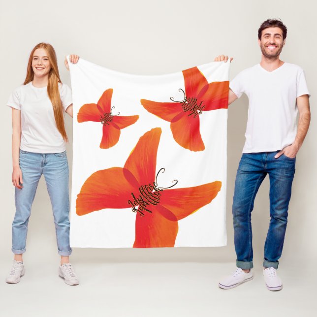 Couverture Polaire Papillons à coquelicot rouge orange avec trois nom (En situation)