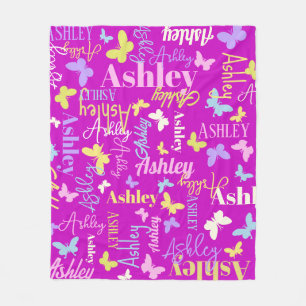 Couverture Polaire Papillons arc-en-ciel nom personnalisé Ashley viol