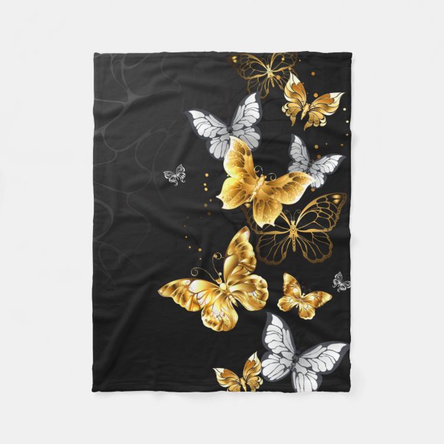Couverture Polaire Papillons blancs et dorés (Devant)