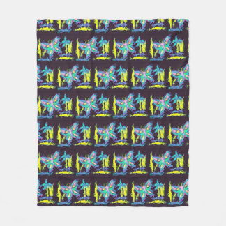 Couverture Polaire Papillons cubes et fleurs Blanche en polaire