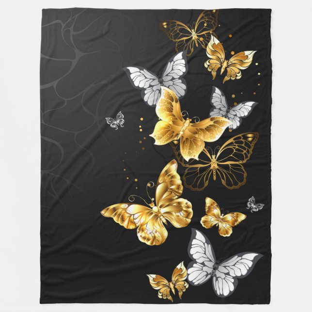 Couverture Polaire Papillons d'or et de blanc (Devant)