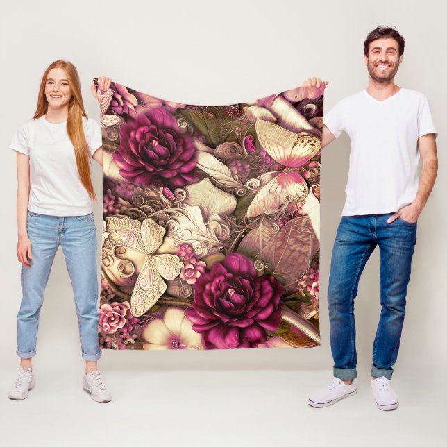 Couverture Polaire Papillons Et Roses De Collage Décoratifs (En situation)