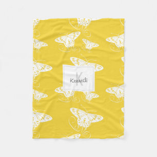 Couverture Polaire Papillons Gras Blanc Sur Jaune Lumineux