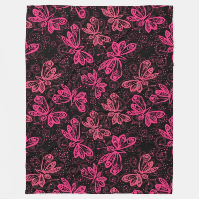 Couverture Polaire Papillons roses Neon (Devant)