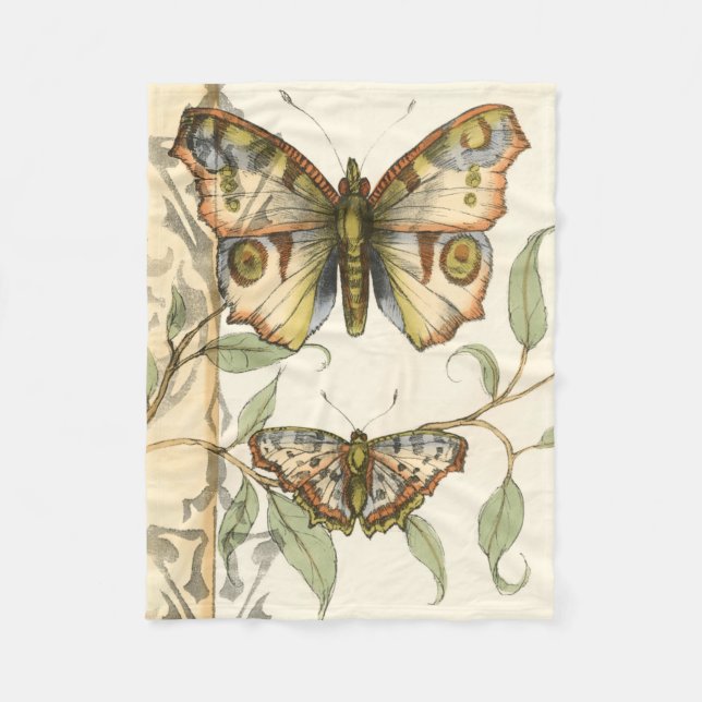 Couverture Polaire Papillons tandem au-dessus de feuille vert (Devant)