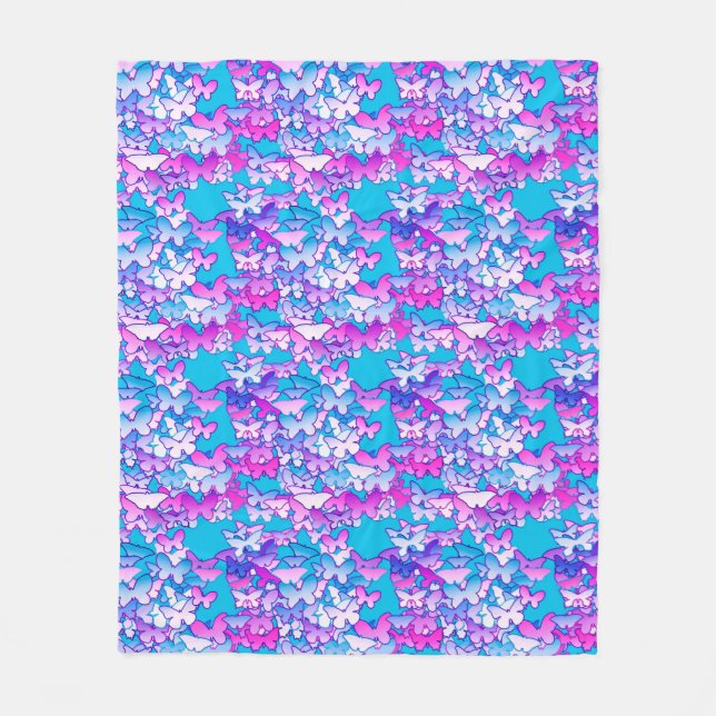 Couverture Polaire Papillons, violet et turquoise (Devant)