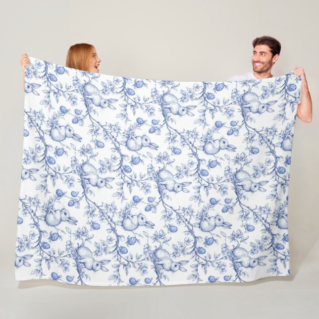 Couverture Polaire Pâques Chinoiserie Toile De Jouy Fleece Blanche (En situation)