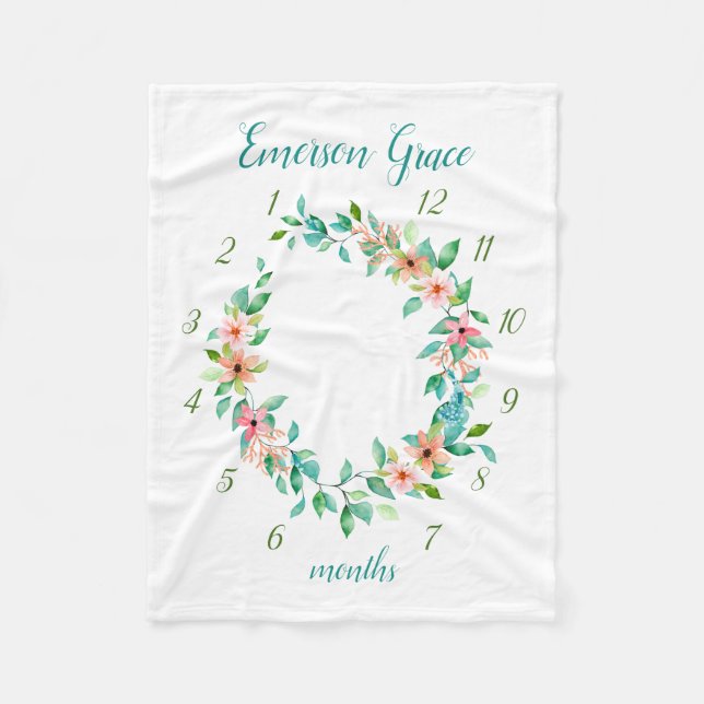 Couverture Polaire Paradise Floral Baby Girl Monthly Milestone Photo (Devant)