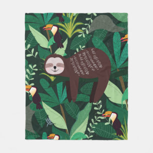 Couverture Polaire Paresse mignonne en vert tropical illustration mot