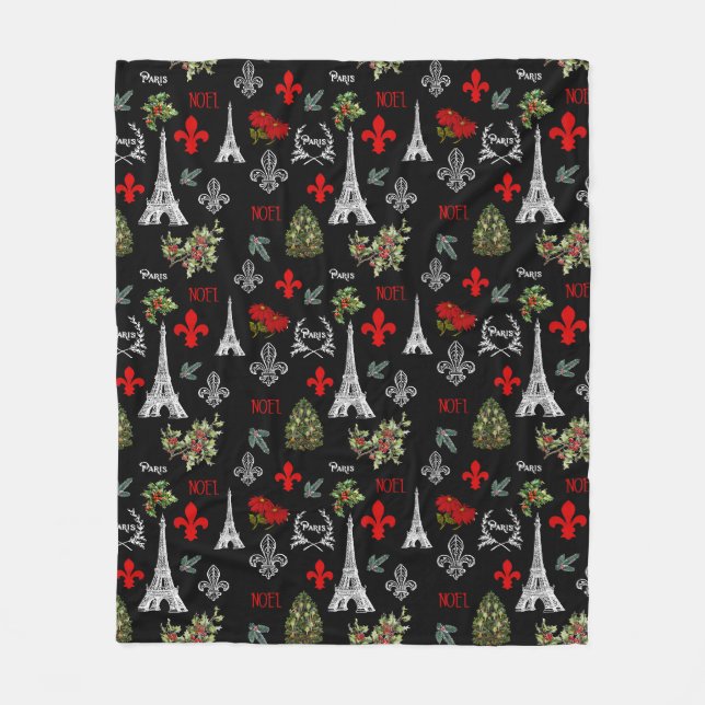 Couverture Polaire Paris Christmas Eiffel Tower Black Fleece Blanket (Devant)