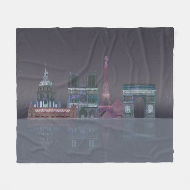 Couverture Polaire Paris Skyline Réflexions nocturnes (Devant (Horizontal))